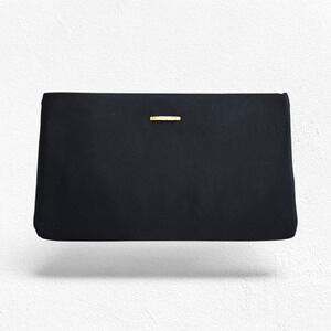 Vintage Matte Black Satin Kiss Lock Clutch Rhinestone Bar USA Evening Formal Bag